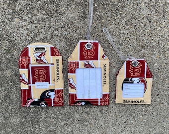 Florida Seminoles Luggage Bag Tags, Florida State Seminoles Fabric Mini Small Maroon Burgundy and Gold  Name Identification Tags for Florida