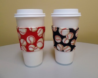 Baseball Coffee Cozy,Baseball Fabric Coffee Cozy,Baseballs Custom Coffee Cup Sleeve,Coffee Holder,fabric coffee holder, iced coffee baseball