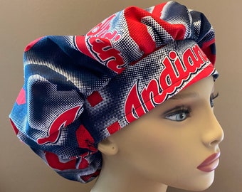 Bouffant Scrub Hat made from Cleveland Indians Fabric One Size Fits All MLB Bouffant Scrub Head, Surgical Scrub Cap or Food Worker Hat