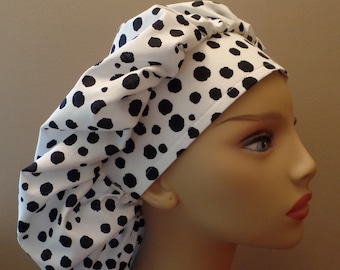 Monogramed Dalmatian Bouffant Scrub Cap,Monogrammed Dalmatian Fabric Cap,Design Black Band Surgical Scrub Cap Food Worker Hat