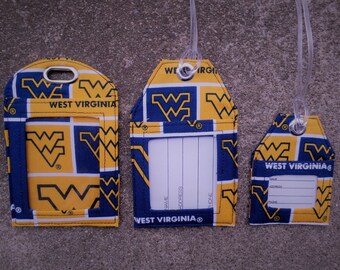 West Virginia Identification Badge Protector,WVU Luggage Tags West Virginia Mountaineers Fabric  Name Identification Bag and Gift Tags