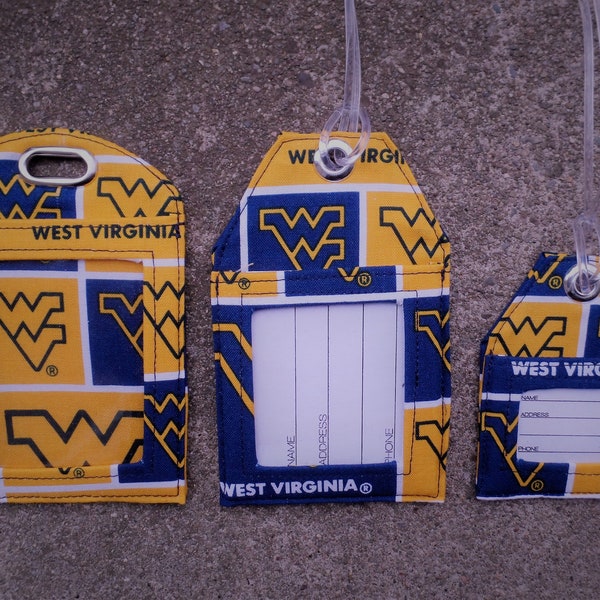 Identification Badge Protector, Luggage Tags made from West Virginia Mountaineers Fabric Large Small Name Identification Bag and Gift Tags