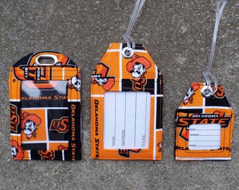 Oklahoma State University Luggage Tags Oklahoma State Fabric Work Badge Protector Holder, OSU Luggage Name Identification Bag and Gift Tags
