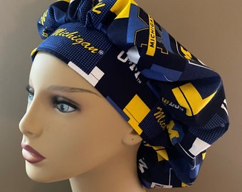 Michigan Wolverines Bouffant Scrub Head Hat made from University Michigan Wolverines Fabric Surgical Scrub Cap or Food Worker Hat