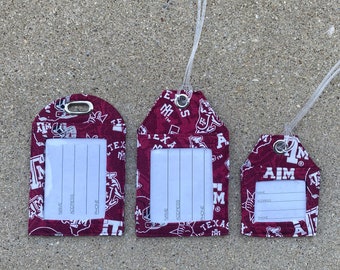 Texas A  M Luggage Tags,T exas A  M Aggies Fabric Badge Holder, Texas A & M Badge Reel, Suitcase Identification Bag Gift Tags