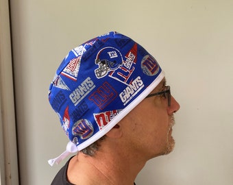 New York Giants NFL Fabric Surgeon Scrub Hat, NY Giants Surgeon Style Scrub Hat, Unisex One Size Fits All With Adjustable Tie