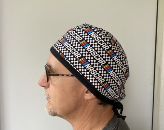 Surgeon Style Scrub Hat made with NASCAR Fabric, Surgical Scrub Hat, NASCAR Scrub Cap, One Size Fits All Surgical NASCAR Scrub Cap