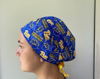 Pitt Panthers Scrub Hat, University of Pittsburgh Panthers Fabric features Surgical Cap In Blue Gold Unisex One Size Fits All Adjustable Tie