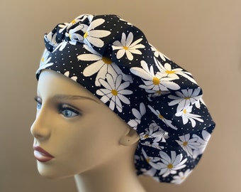 Daisy Fabric Bouffant Hat One Size Fits All Monogrammed DaisyFlowers Fabric Bouffant Scrub Head, Surgical Scrub Cap, Daisy Food Worker Hat