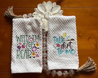 Embroidered Gardening towel, Gardening gift, planting enthusiast present, hand towel with gardening designs