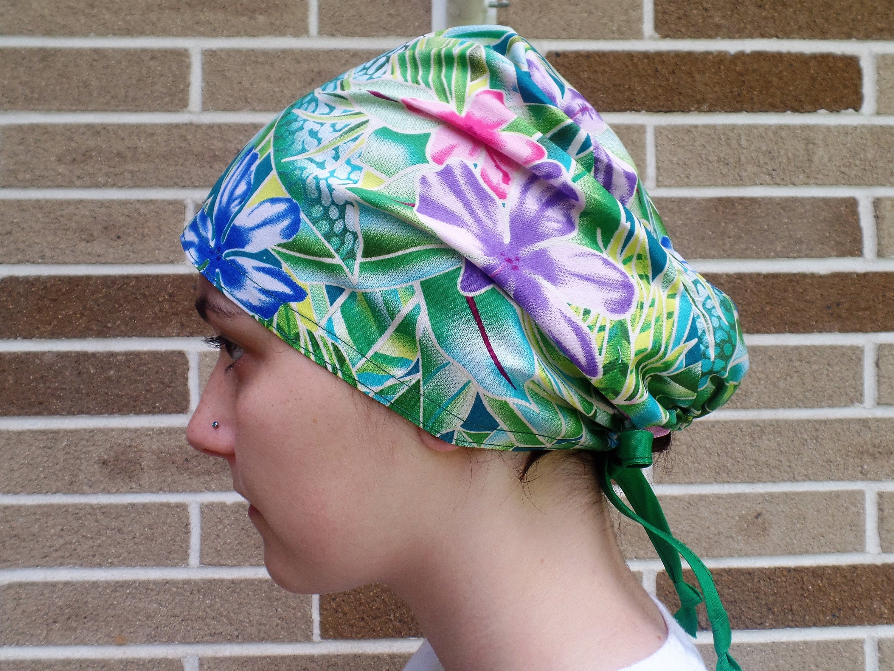 Hawaiian Flowers Scrub Hat,Hawaiian Fuschia Flowers Scrub Cap,Hawaiian