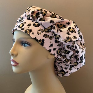 Pink Leopard Bouffant Scrub Cap, Pink Leopard Glasses Case, Leopard Fabric Spots Pink Cheetah Fabric Surgical Scrub Cap,Leopard Glass Case