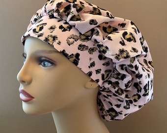 Pink Leopard Bouffant Scrub Cap, Pink Leopard Glasses Case, Leopard Fabric Spots Pink Cheetah Fabric Surgical Scrub Cap,Leopard Glass Case