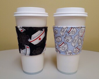 Nurse Hats Coffee Cozy,Nursing Hats Fabric,Nurse Fabric Custom Coffee Sleeve,Coffee Cup Sleeve,Nurse Hat Cozy,Nursing Cozy,Nurse Coffee Cozy
