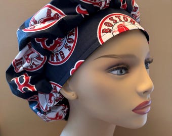Bouffant Scrub made from Boston Red Sox MLB Fabric, Boston Red Sox Bouffant Surgical Scrub Cap or Food Worker Hat