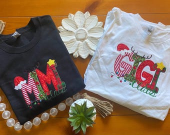Grandma Holiday Sweatshirts, GiGi Clause, MiMi Clause, Embroidered Christmas Sweatshirt, Appliqué Christmas Sweatshirt