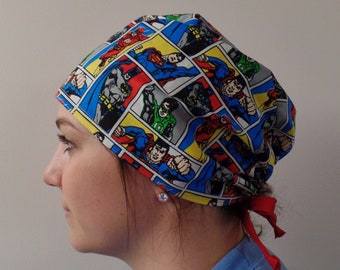 Monogrammed Supehero Scrub Hat, Superhero Fabric Superhero, Green Lantern,The Flash, Bat Man,Super Hero One Size Fits All Adjustable tie