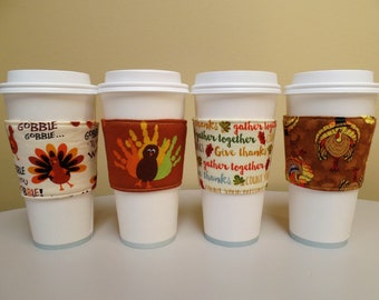 Thanksgiving Blessings Cozy, Thanksgiving Turkey Cozy,Turkey Fabric Coffee Cozy, Turkey Cozy,Turkeys Fabric coffee holder, iced coffee cozy
