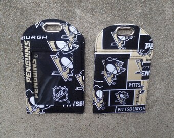 Pittsburgh Penguins Badge Protector and Luggage Tags, Pittsburgh Penguins Fabric NHL, Pitt Penquins Luggage Bag and Badge Identification