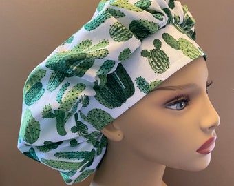 Monogrammed Cactus Fabric Bouffant Cap, cactus Fabric Bouffant Scrub Head, Southwestern Bouffant Scrub Cap Food Worker Hat Bouffant