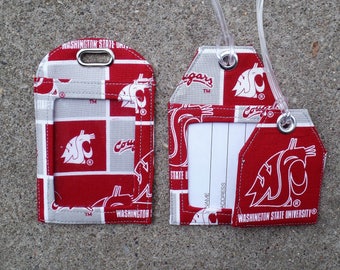 Washingon State Luggage Tags,Washington State University Cougars Fabric,WA State Cougars Badge Protector Holder, Washington St Luggage