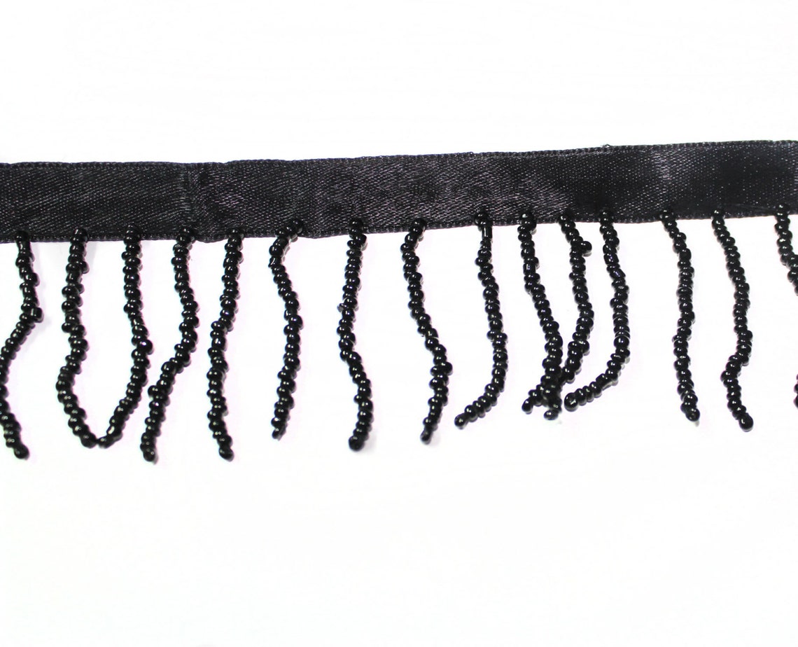 2 YARDS Black Beads Fringe Tassels Trim Ribbon with Beads for Etsy