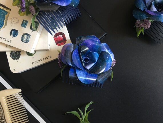 Galaxy Flower Hair Comb Hair Clip With Blue Black And Etsy