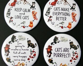 Cat Lovers Fridge Magnet Set of 4 cat lady gift