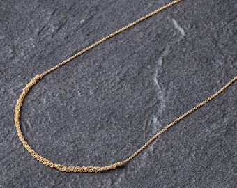 14k Gold Minimalist Dainty Handmade Necklace for Everyday, Delicate Chain Solid Gold Necklace, OOAK Gold Necklace, Valentines Gift for Her