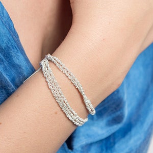5 Strand Crocheted Silver Bracelet, Dramatic Silver Bracelet, Statement Jewelry for Brides, Wide Wow Boho Bracelet, Multi Strand Bracelet image 2