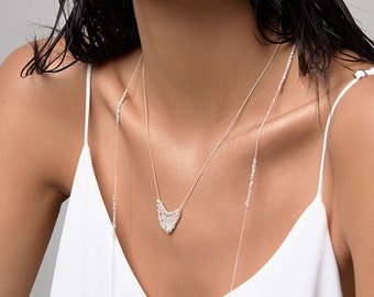 Handmade Sterling Silver Pendant Necklace Hand Carved Silver Pendant Everyday Glamour Handmade Sterling Silver Pendant Long Necklace