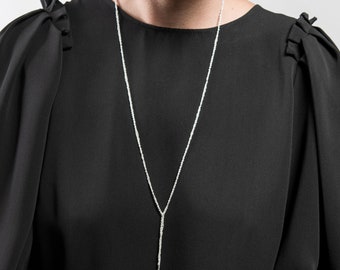 Sterling Silver Lariat Necklace, Elegant Long Necklace