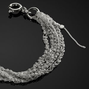 5 Strand Crocheted Silver Bracelet, Dramatic Silver Bracelet, Statement Jewelry for Brides, Wide Wow Boho Bracelet, Multi Strand Bracelet image 6