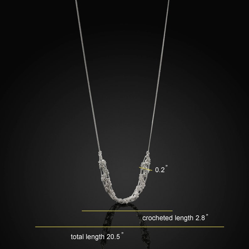 Black Silver Filigree Necklace, Handmade Crocheted Silver Necklace, Unique Artisan Necklace, Braided Chain Necklace, Boho Everyday Necklace image 7