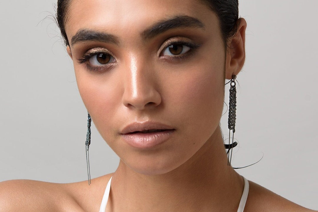 Black Statement Earrings, Luxury Earrings, Drop Dangle Earrings Long