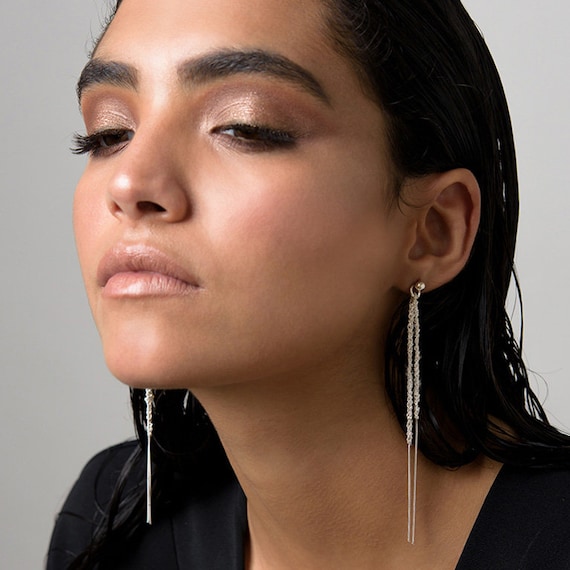 Boucles D'oreilles Longues Goutte En Argent 925 - Style Dangling Avec Crochet - Neuf Avec étiquettes