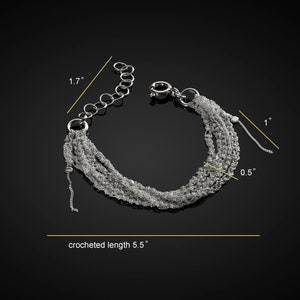 5 Strand Crocheted Silver Bracelet, Dramatic Silver Bracelet, Statement Jewelry for Brides, Wide Wow Boho Bracelet, Multi Strand Bracelet image 7