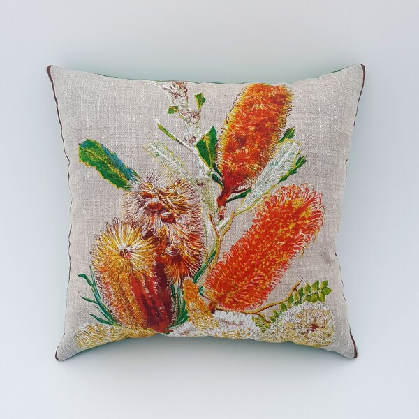 Australian Banksia flower souvenir cushion cover vintage tea towel - Australian gift