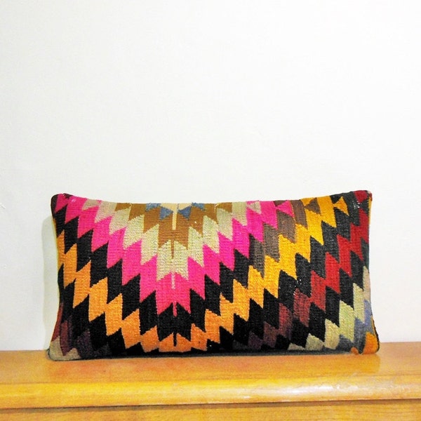 12x24"Kilim Lumbar Pillow Kilim pillow Lumbar Kilim Pillow Lumbar Throw Pillow Turkish Cushion Outdoor Floor sham Bohemian accent decorative