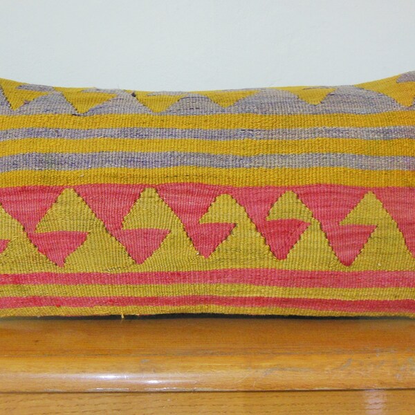 12x24"Kilim Lumbar Pillow Kilim pillow Lumbar Kilim Pillow Lumbar Throw Pillow Turkish Cushion Outdoor Floor sham Bohemian accent decorative