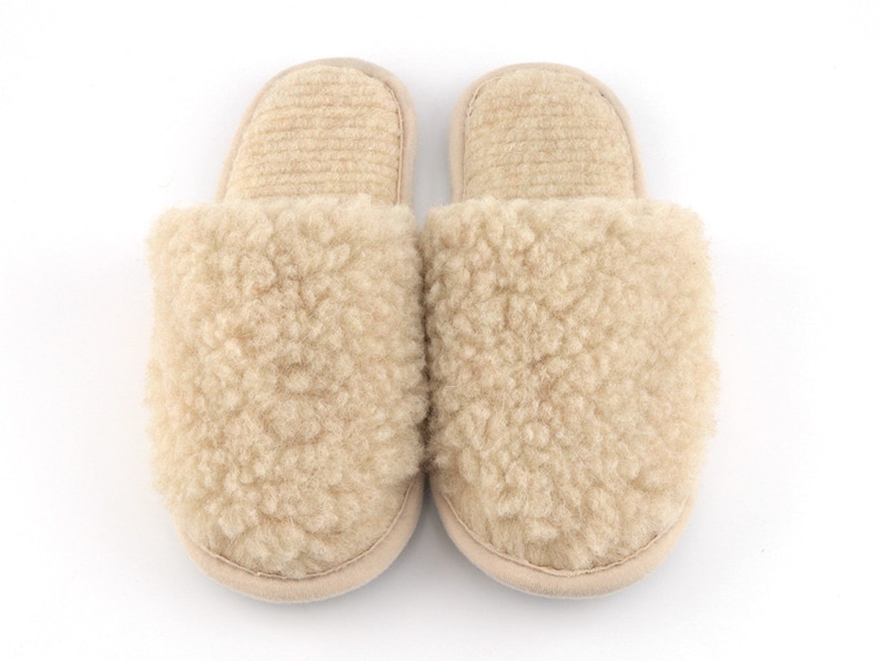 Wool Slip-on Slippers Women Ladies Beige Color Merino Sheep Natural Multiple Sizes image 2