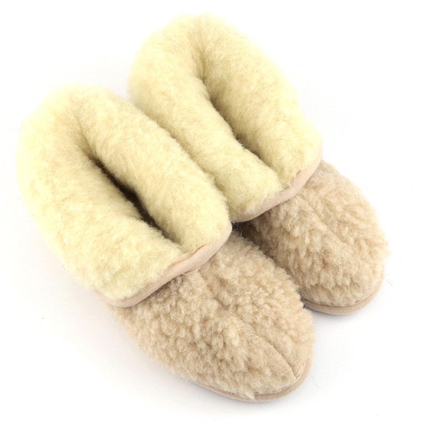 Pantofole in lana Donna Stivali da donna Stivaletti alla caviglia Colore beige Pecora merino Naturale Taglie multiple Eco Indoor