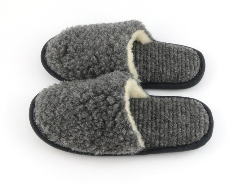 Wool Slip-on Slippers Gray Color Merino Sheep Natural Men Women Multiple Sizes Warm Indoor Eco image 3