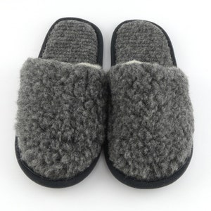 Wool Slip-on Slippers Gray Color Merino Sheep Natural Men Women Multiple Sizes Warm Indoor Eco image 2
