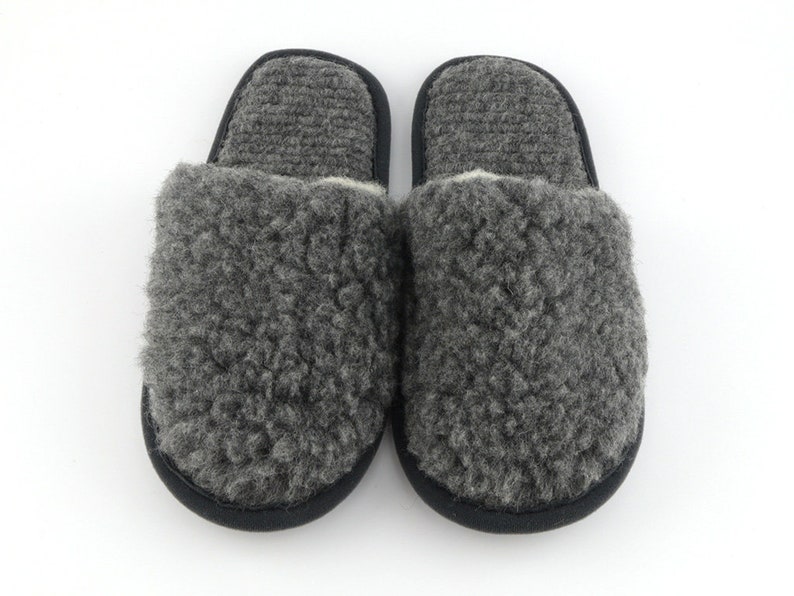 Wool Slip-on Slippers Gray Color Merino Sheep Natural Men Women Multiple Sizes Warm Indoor Eco image 2