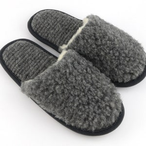 Wool Slip-on Slippers Gray Color Merino Sheep Natural Men Women Multiple Sizes Warm Indoor Eco image 1