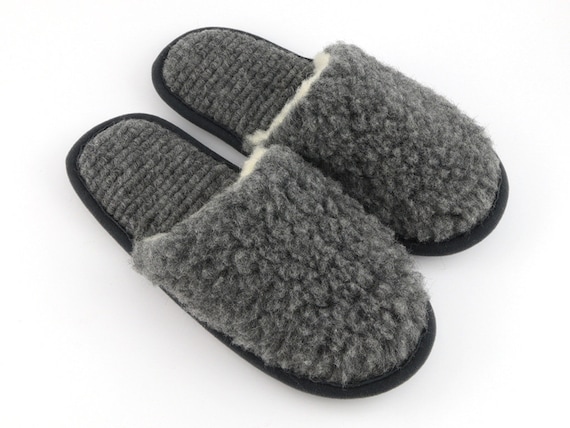 Wool Slip-on Slippers Gray Color Merino Sheep Natural Men Women Multiple Sizes Warm Indoor Eco
