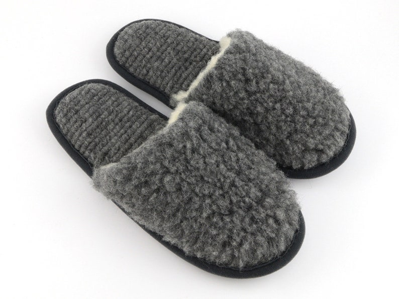 Wool Slip-on Slippers Gray Color Merino Sheep Natural Men Women Multiple Sizes Warm Indoor Eco image 1