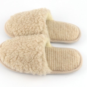 Wool Slip-on Slippers Women Ladies Beige Color Merino Sheep Natural Multiple Sizes image 3