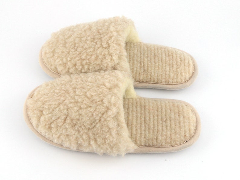 Wool Slip-on Slippers Women Ladies Beige Color Merino Sheep Natural Multiple Sizes image 3